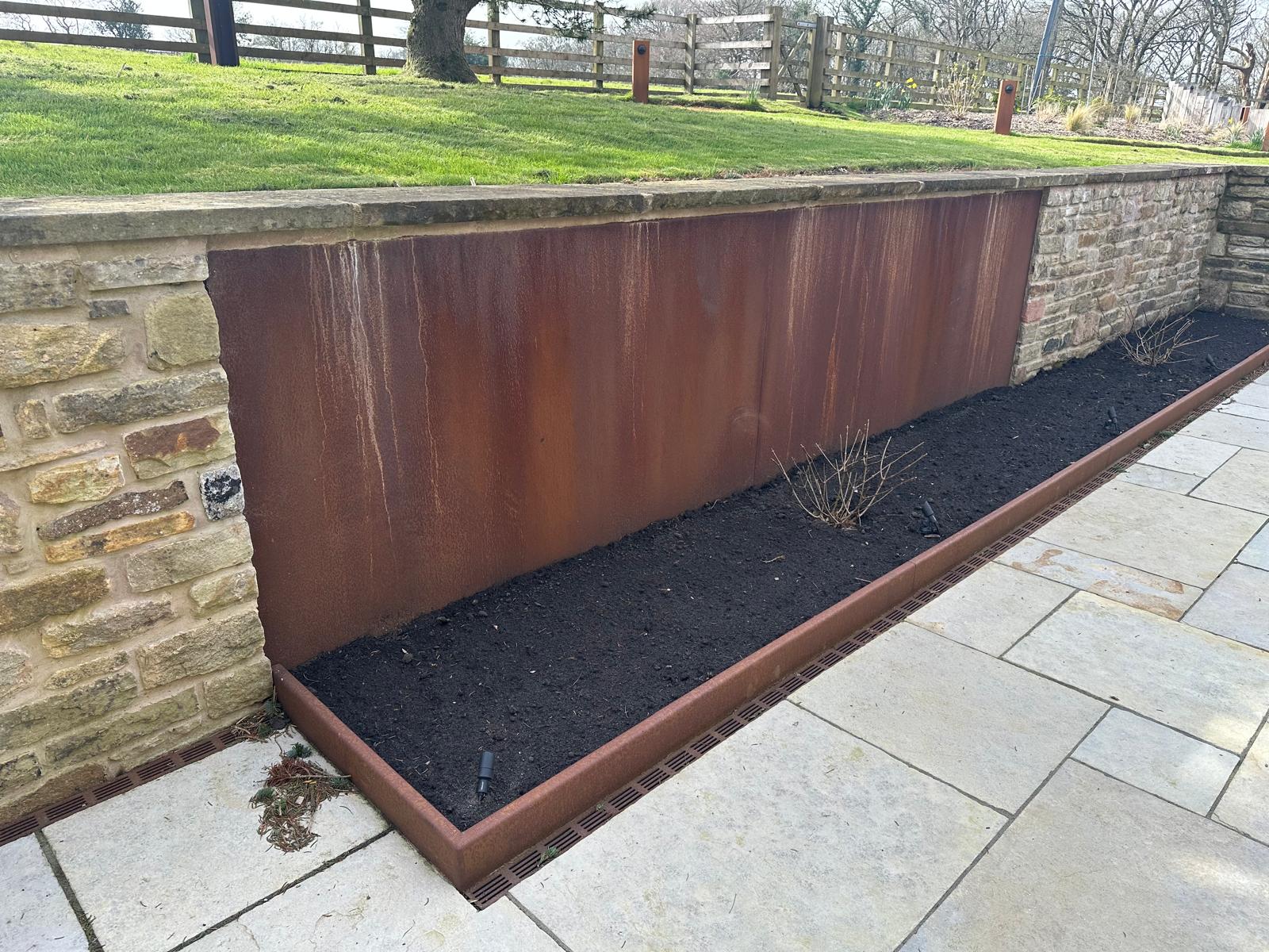 Cor-Ten Steel planter, metal garden art and decorative fabrication