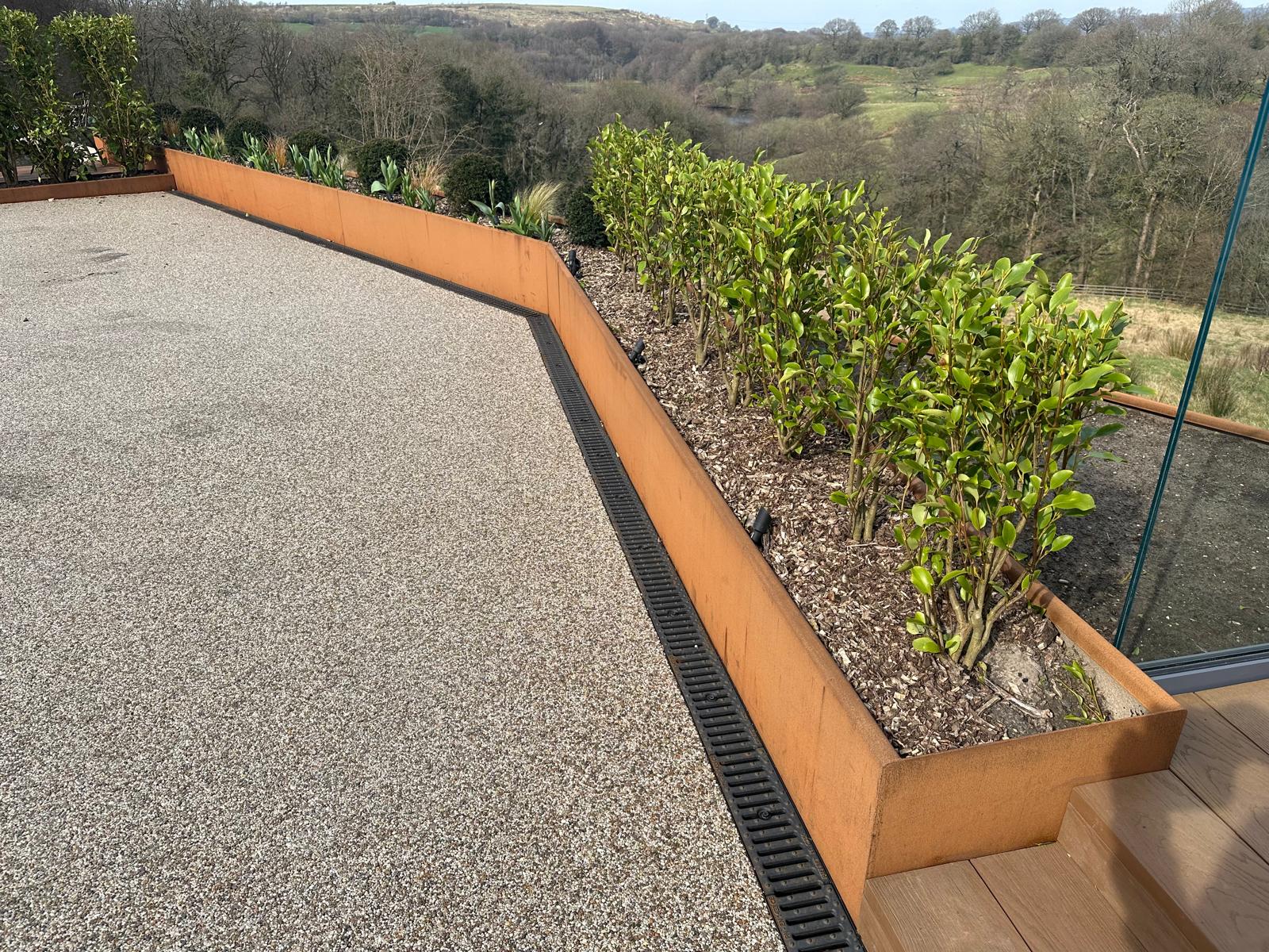 Cor-Ten Steel planter, metal garden art and decorative fabrication