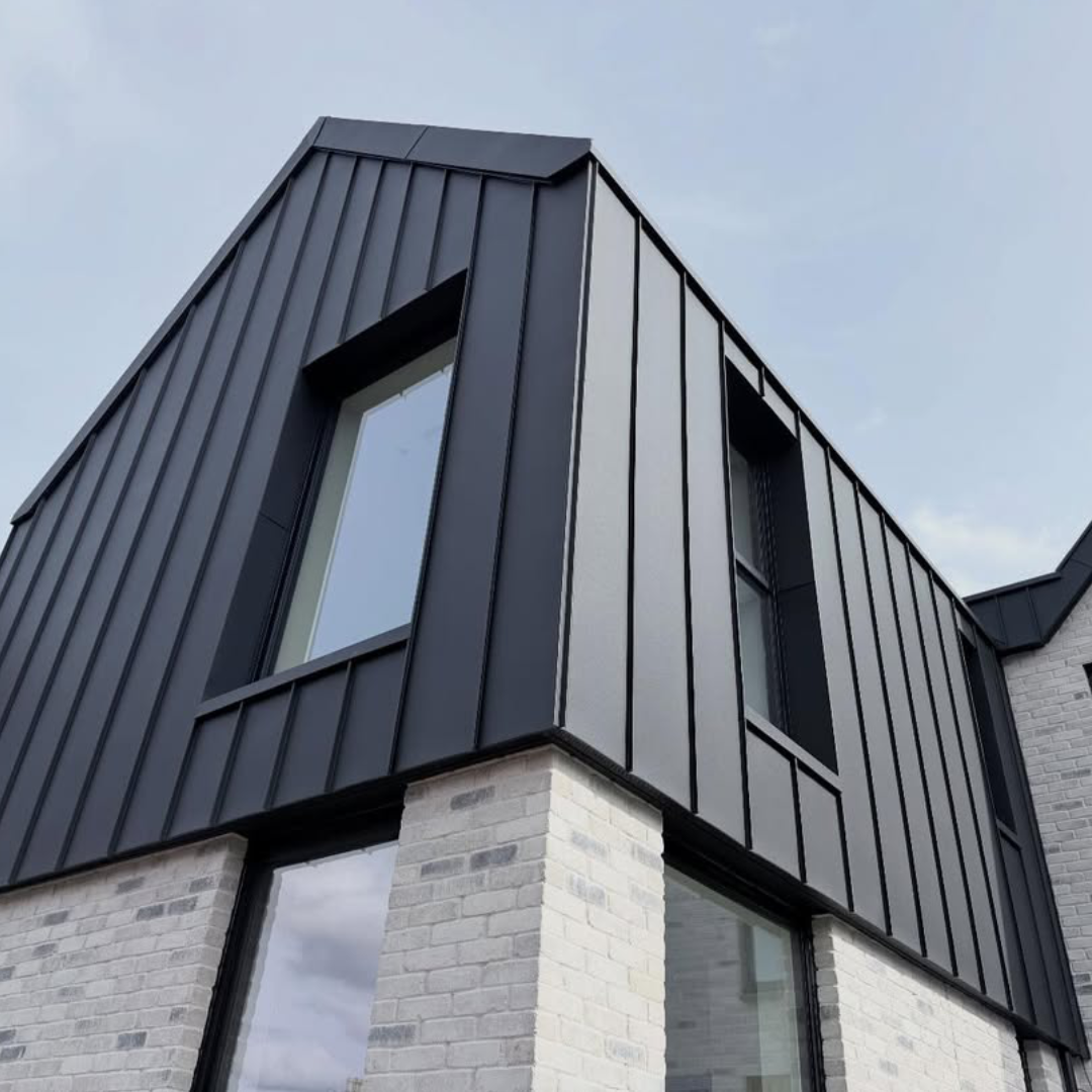 Standing Seam Roofing and Cladding Residential House in GreenCoat PLX Nordic Night Black