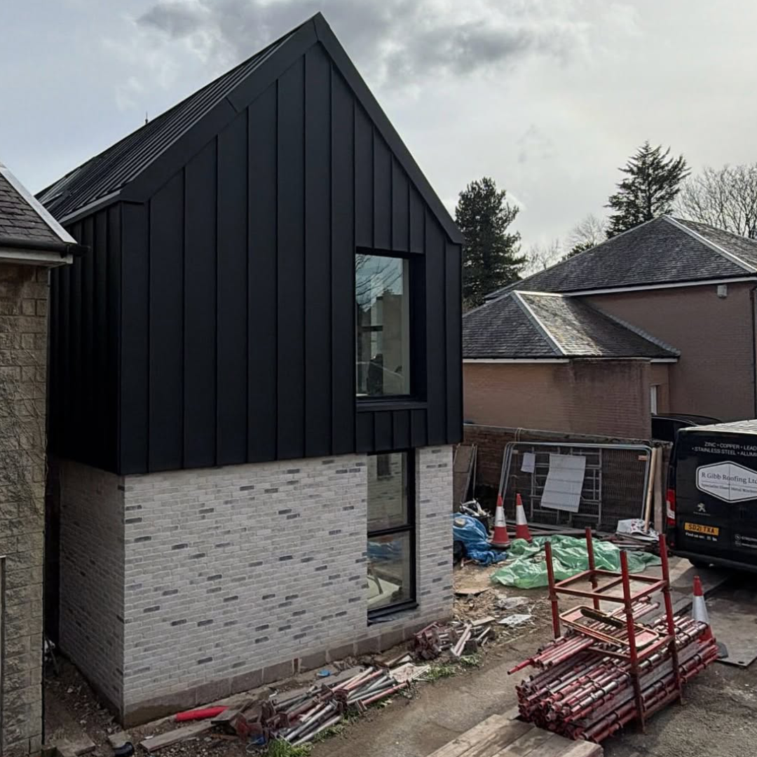 Standing Seam Roofing and Cladding Residential House in GreenCoat PLX Nordic Night Black